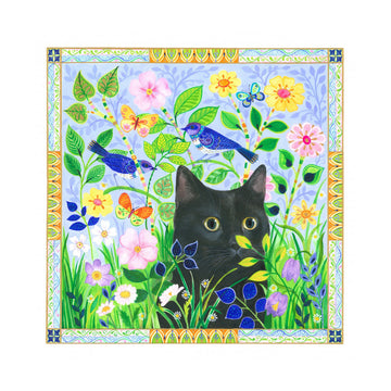 Black Cat In Jewelled Garden | Poster - Passepartout