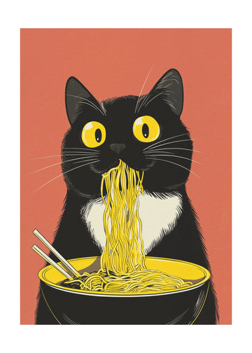 Slurping Cat Noodles | Poster - Passepartout