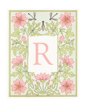 Pink Floral Letter R | Poster - Passepartout