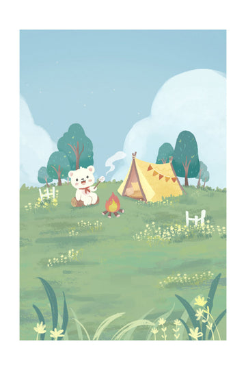 Bear Campfire Roasting Marshmallow | Poster - Passepartout