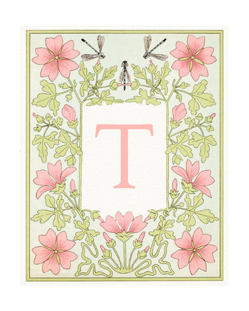 Elegant Botanical Letter T | Poster - Passepartout