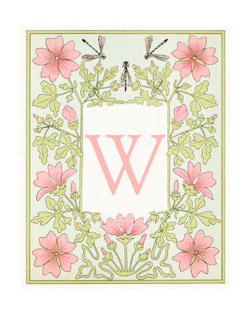Pink Floral Letter W | Poster - Passepartout