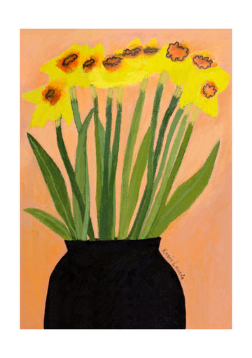 Yellow Daffodils Black Vase | Poster - Passepartout