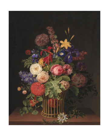 A Light Cane Basket With Flowers By C. D. Fritzsch | Poster - Passepartout
