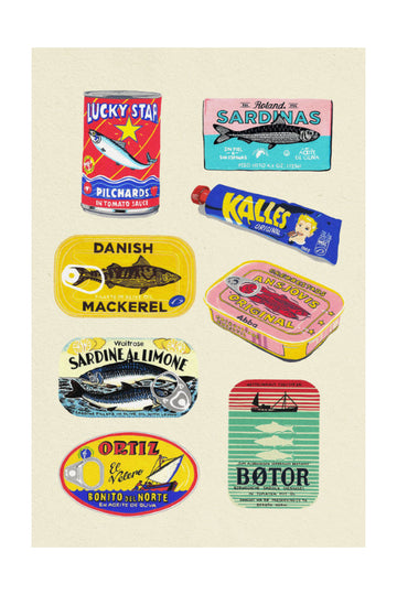 Vintage Seafood Cans | Poster - Passepartout