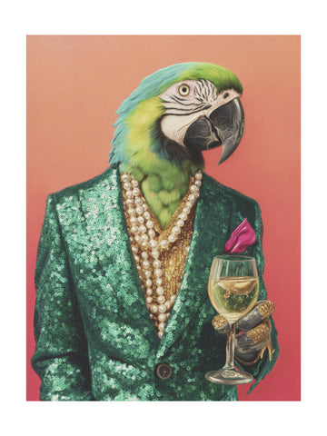 Dapper Parrot with Wine | Poster - Passepartout