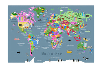 Colorful World Animal Map | Poster - Passepartout