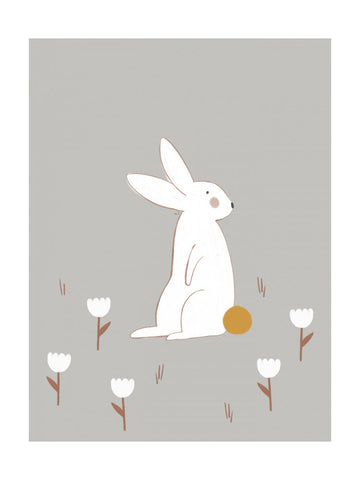 White Bunny Among Flowers | Poster - Passepartout