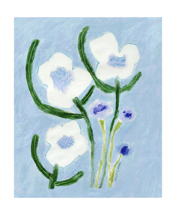 Blue Pastel Flowers | Poster - Passepartout