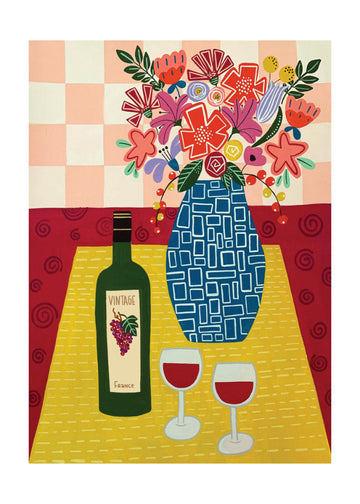 Vibrant Wine and Flowers | Poster - Passepartout