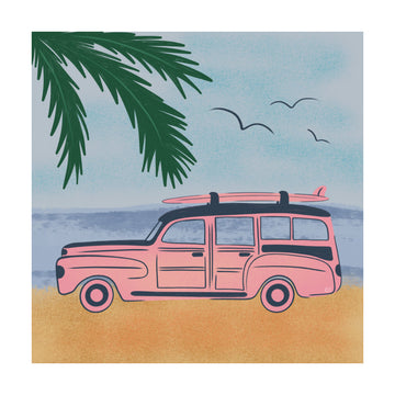 Pink Beach Surfer Car | Poster - Passepartout
