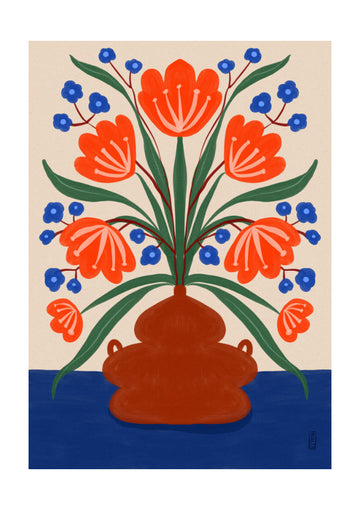 Vibrant Floral Terracotta Vase | Poster - Passepartout