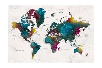 Vibrant Watercolor World Map | Poster - Passepartout