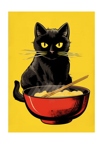 Black Cat Ramen Bowl | Poster - Passepartout