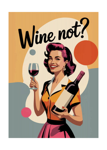 Happy Retro Wine Woman | Poster - Passepartout