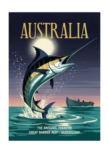 Leaping Marlin Australia Night | Poster - Passepartout
