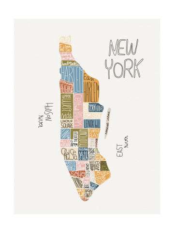 Colorful Manhattan Neighborhoods Map | Poster - Passepartout