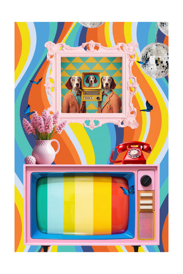 Colorful Retro Dog Scene | Poster - Passepartout