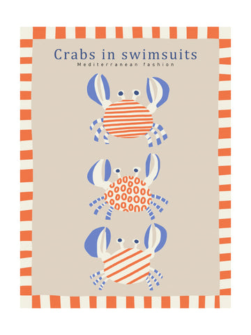 Cute Crabs In Swimsuits | Poster - Passepartout