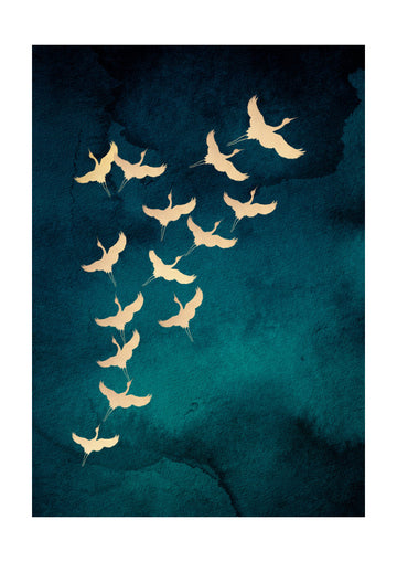 Graceful Golden Cranes | Poster - Passepartout
