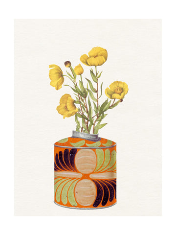 Yellow Flowers Orange Vase | Poster - Passepartout