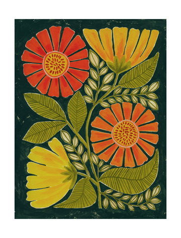 Colorful Folk Flowers | Poster - Passepartout