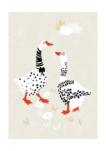 Charming Geese Stroll | Poster - Passepartout