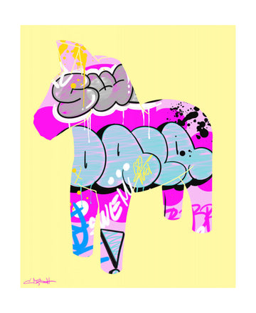 Pink Blue Graffiti Horse | Poster - Passepartout