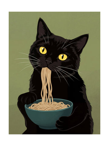 Black Cat Noodle Feast | Poster - Passepartout