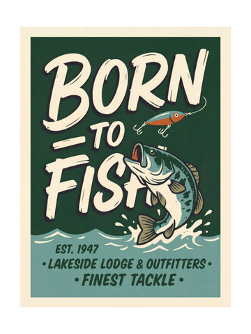 Retro Bass Fishing Sign | Poster - Passepartout