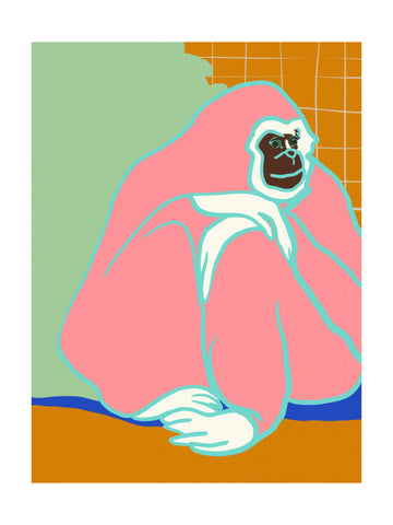 Thoughtful Pink Gorilla | Poster - Passepartout