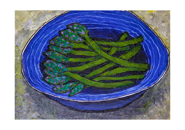 Green Asparagus In Blue Bowl | Poster - Passepartout