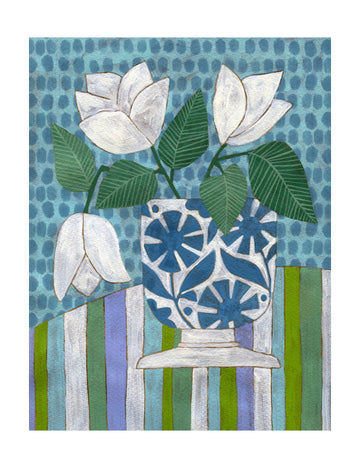 Fresh Blooms Blue Vase | Poster - Passepartout
