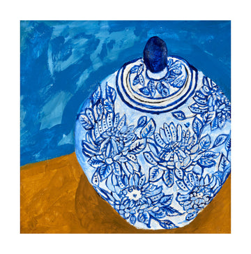 Elegant Blue Floral Jar | Poster - Passepartout
