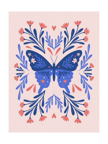 Symmetrical Floral Butterfly | Poster - Passepartout
