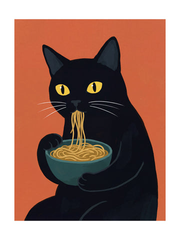 Funny Cat Eating Ramen | Poster - Passepartout