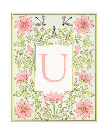 Pink Floral Letter U | Poster - Passepartout