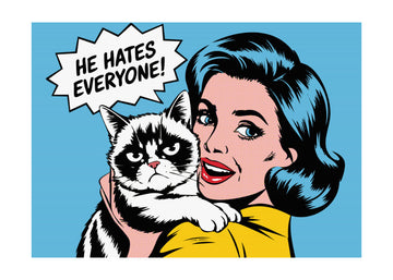 Cheerful Woman Grumpy Pet | Poster - Passepartout